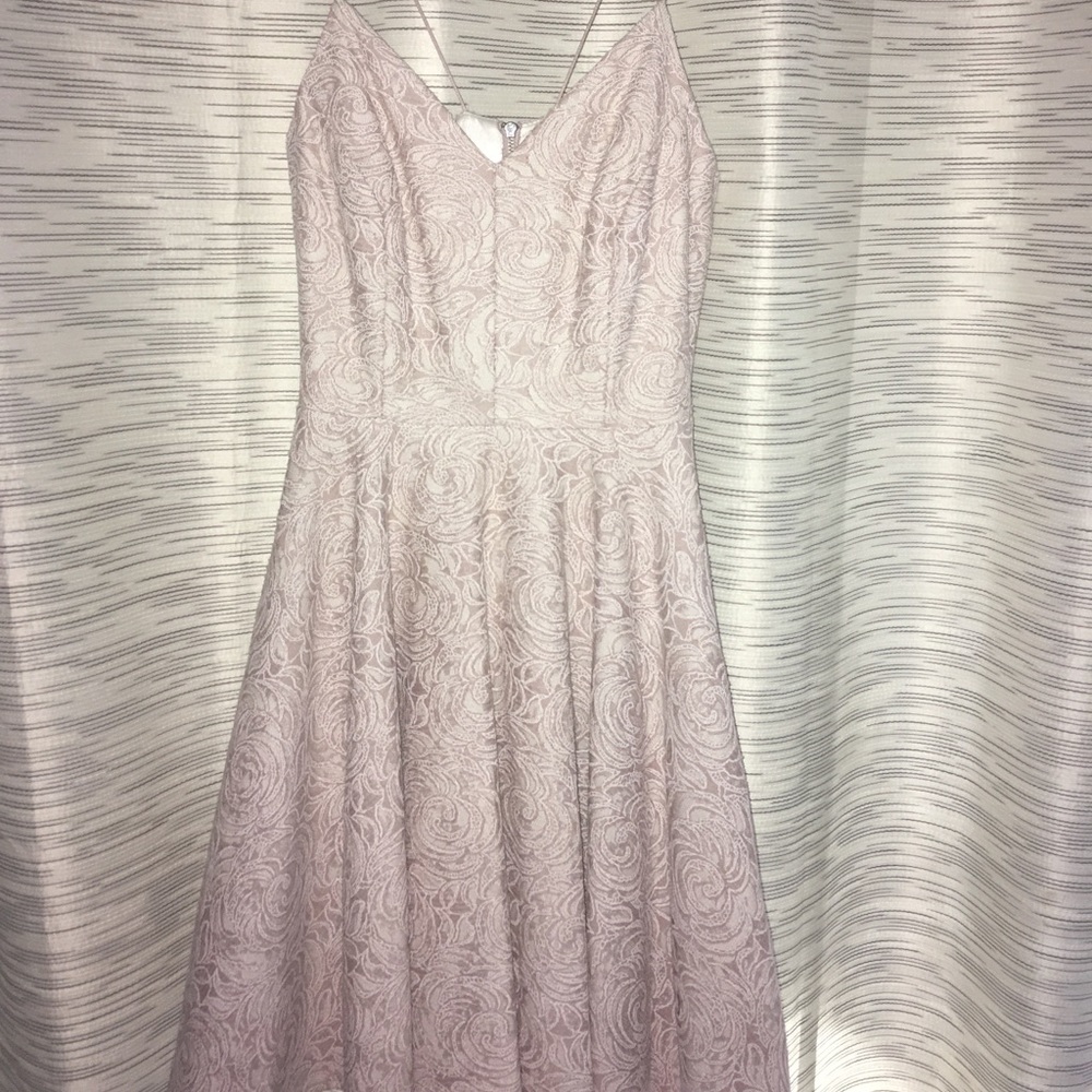 Taupe and white lace Giani Bini formal dress